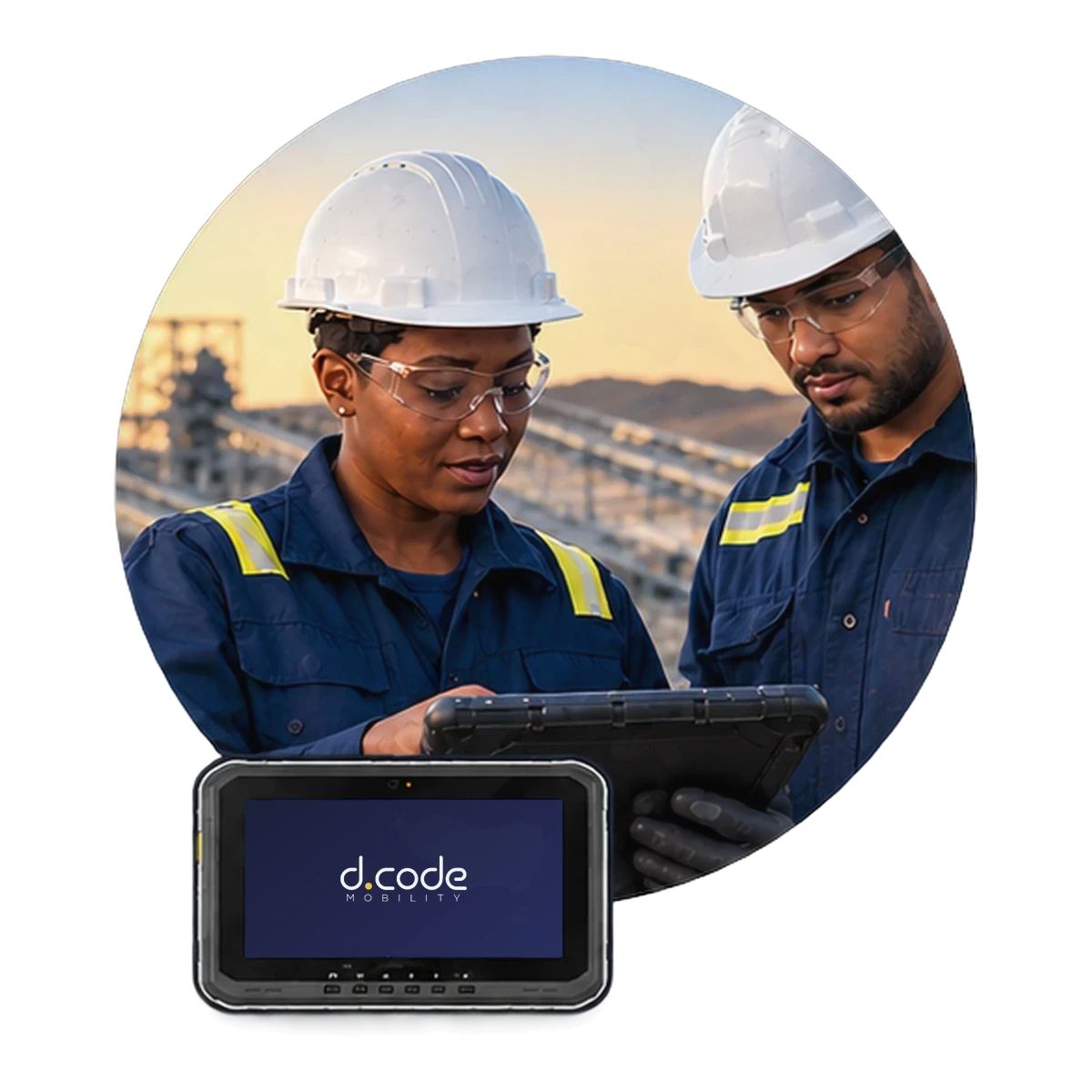 Field engineers using a rugged d.Code tablet at a mine