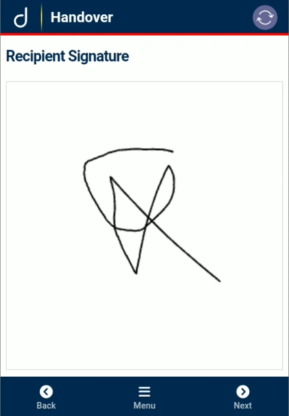 Delivery handover: capture recipient signature.